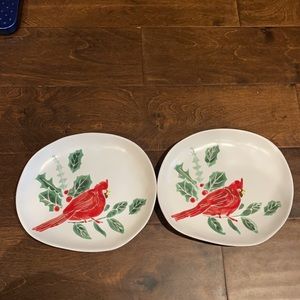 Inhomestylez Red Cardinal Holly Berry Christmas Salad Plates 2